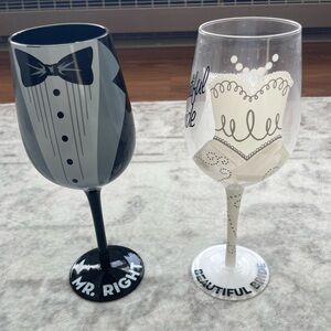 Mr. Right and Beautiful Bride Wine Glass Set